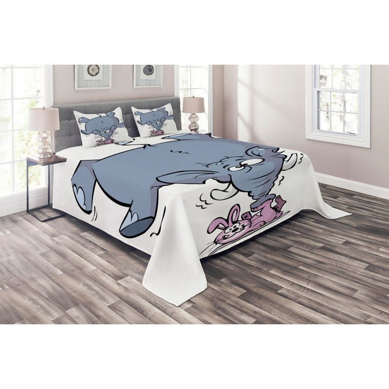 Elephant Polyester Coverlet, King Bedspread + 2 Shams