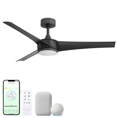 Velocity 52in 3-Blade Smart Ceiling Fan 2700K-6000K CCT Tunable Range LED Light Kit in Matte White with Remote Control Works With iOS or Android App