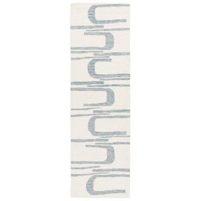 Ardath Ebony Hand Tufted Wool Cotton Abstract Rug in Ivory/Blue
