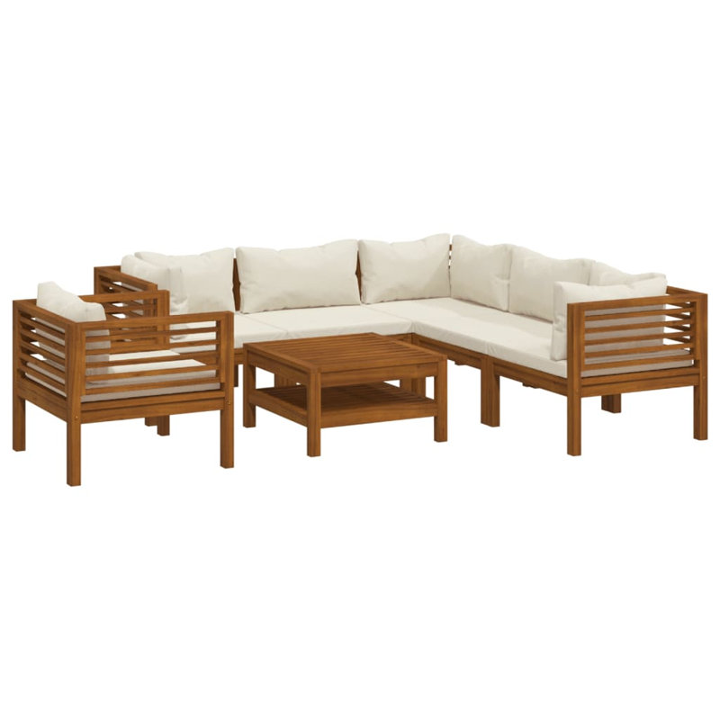 Ensemble de conversation modulaire 11 pièces Takena, 3x coin + 2 x milieu + fauteuil + table, Crème