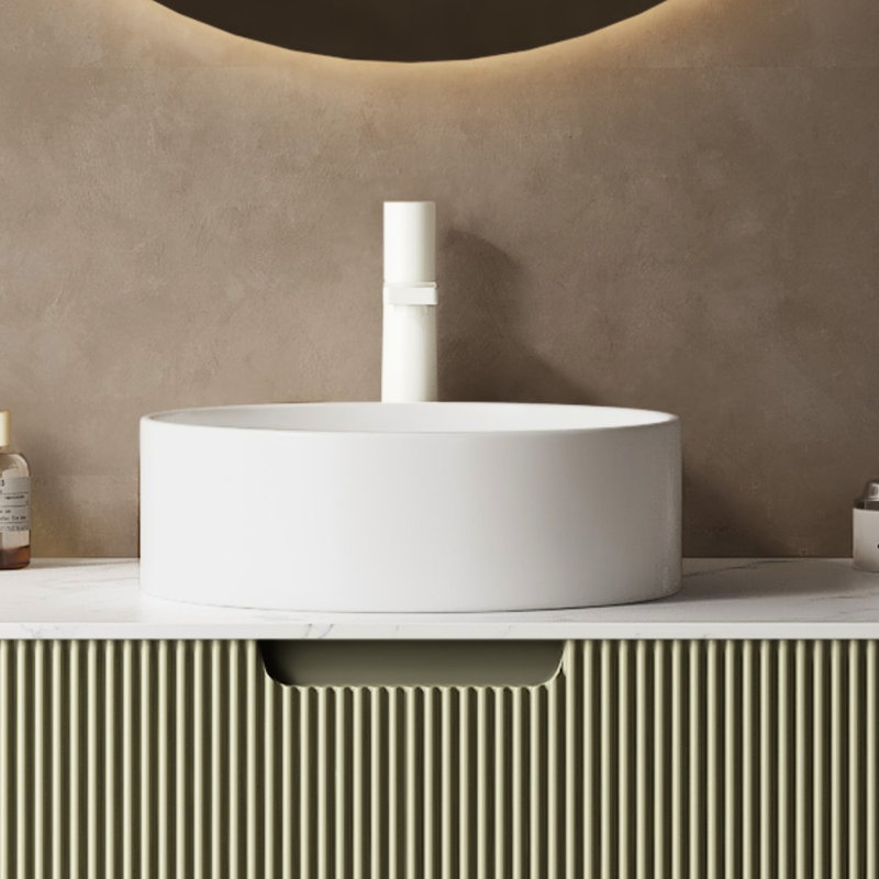Lavabo de salle de bain moderne en céramique de 35,5 cm (14 po) - Blanc, et lavabo de comptoir blanc facile à nettoyer de 35,5 cm (14 po), antitaches
