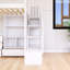 Lit mezzanine simple à structure en bois avec bureau en L, escalier de rangement et tiroirs-1534510185