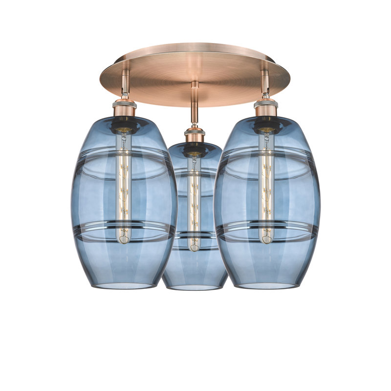 Plafonnier encastré Dundrod, Cuivre antique, H 10,88 po x l 19,75 po x P 19,75 po, Bleu princesse