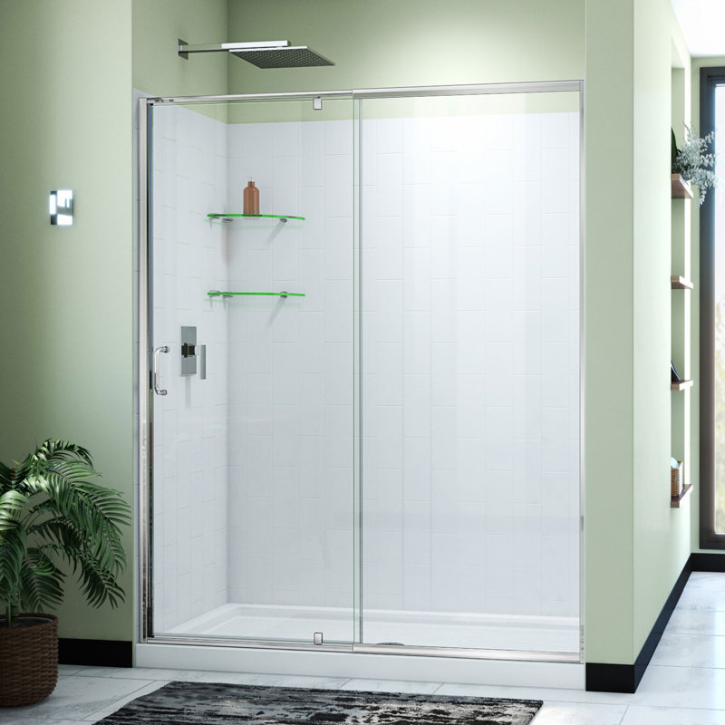 Flex 60" W x 36" D x 78" H Semi-Frameless Square Tub Enclosure with Fixed Panel and Base Included, Chrome