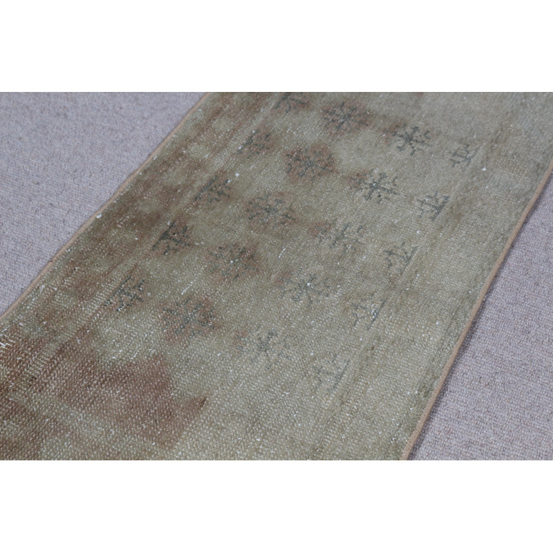 Petit tapis turc rétro avec motif anatolien discret pour la maison en laine brune