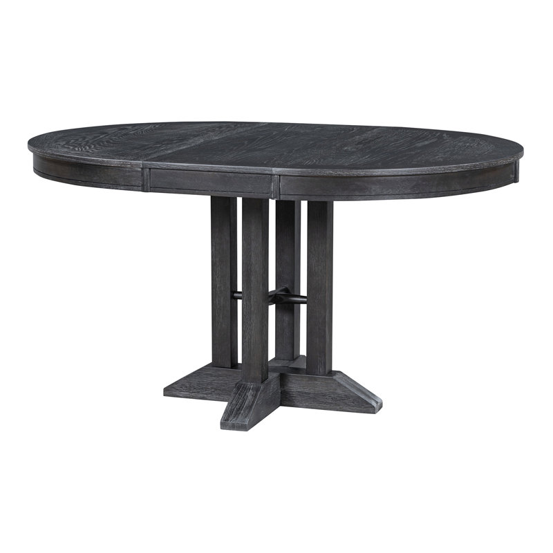 Farmhouse Dining Table Extendable Round Table For Kitchen, Dining Room, Black