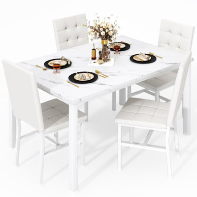 Modern Faux Marble Dining Table Set for 4