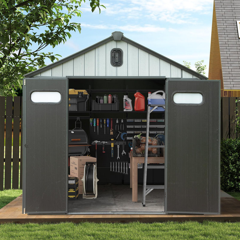 Outdoor Resin Storage Shed, Waterproof Plastic Garden Shed With Lockable Door, Windows & Vents, Outside Tool Storage Shed For Patio Furniture, Lawn Mower, Bike