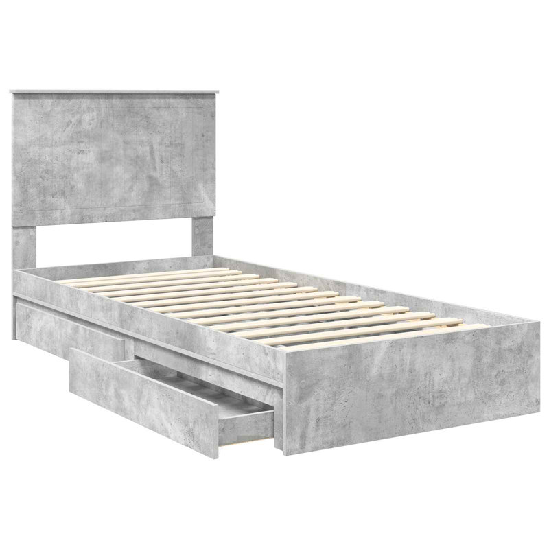  Bed Frame With Drawer Engineered Wood, Single (3'), Concrete Grey
