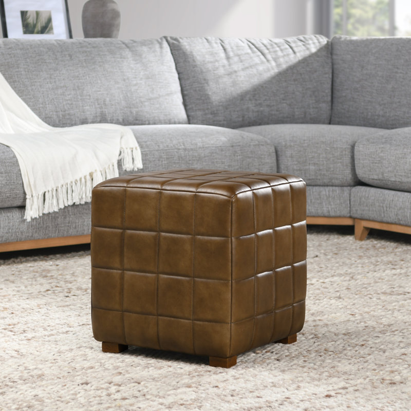 Carlo Square Leather Ottoman, Camel