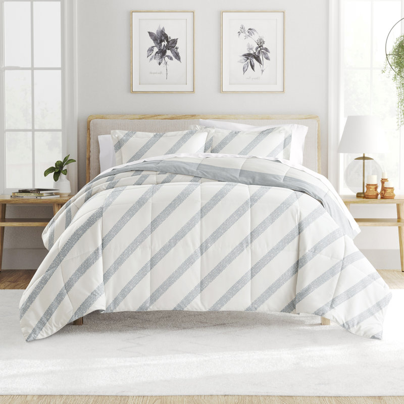 Ensemble d'édredon réversible en duvet à rayures, Édredon de grande taille + une taie d'oreiller