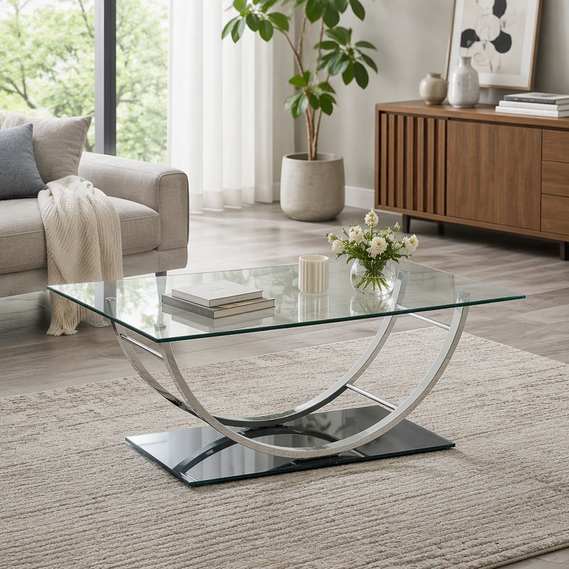 Rectangular U-Shaped Glass Top Coffee Table
