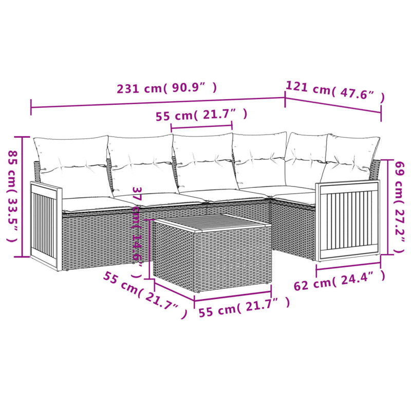  Ensemble de canapé de jardin beige, Blanc, crème, Beige