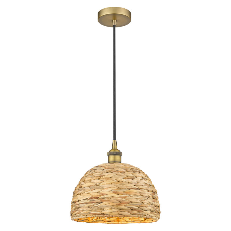 Edison - Alyxandrea - Mini-luminaire suspendu à cordon 1 lumière 12 po, Laiton brossé, H 10,75 po x l 12 po x P 12 po