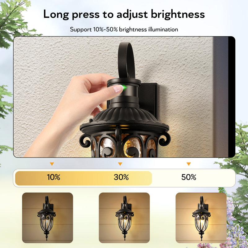  Matte Black Motion Sensor Outdoor Wall Sconce With Seed Glass