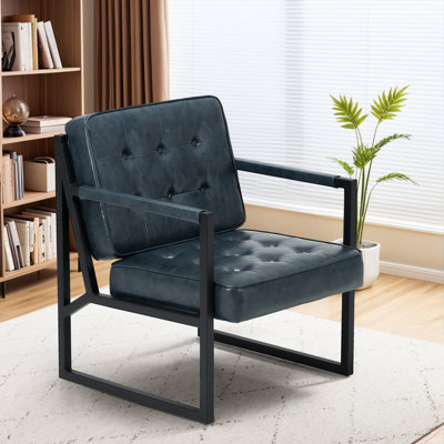 Modern Faux Leather button-tufted design Accent Chair with Metal Farme 110° Recline
