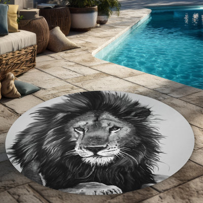 The Lion King Wildlife Black Round Outdoor Area Rug | Decor