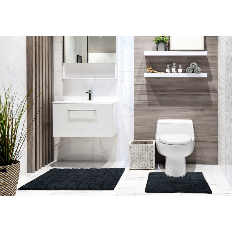 Bombay Cotton Non-Slip Bath Rug Set, Black