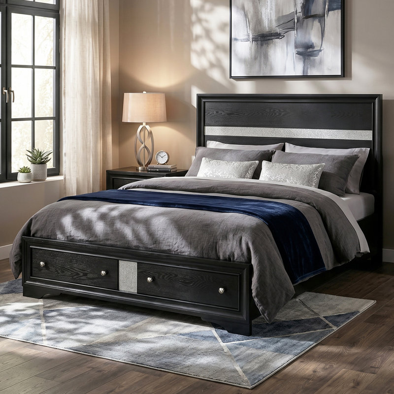 Sana Solid Wood Platform Bed, Queen, Black