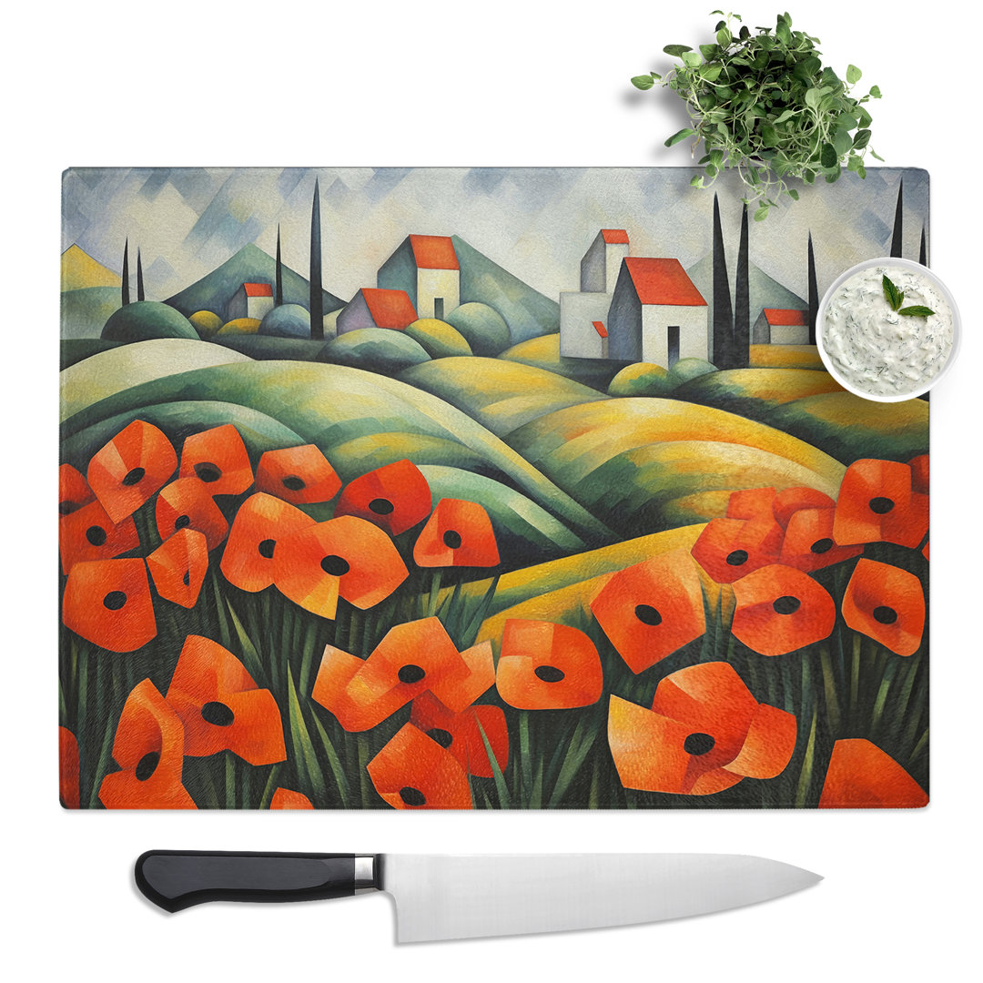 Poppy Field Cubism No.2  Glass Chopping Board