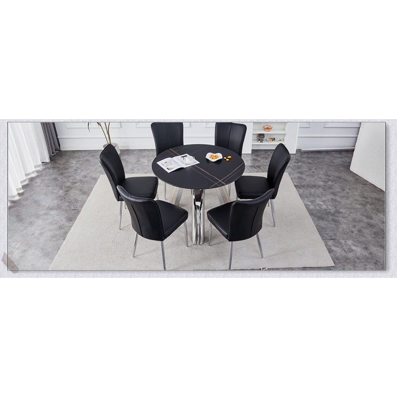 Ensemble de table de salle à manger en pierre frittée de 42 pouces et 4 chaises en polyuréthane noir