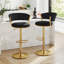 Tabouret de bar pivotant à 360° avec assise de 42 cm de large, hauteur réglable, revêtement en velours, structure en métal doré et repose-pieds.-1282993188