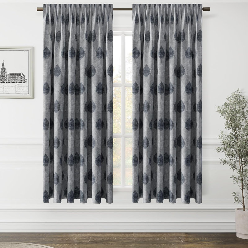 Roughton Cotton Blend Semi Sheer Curtain Pair, 90cm Width x 54cm Drop, Grey