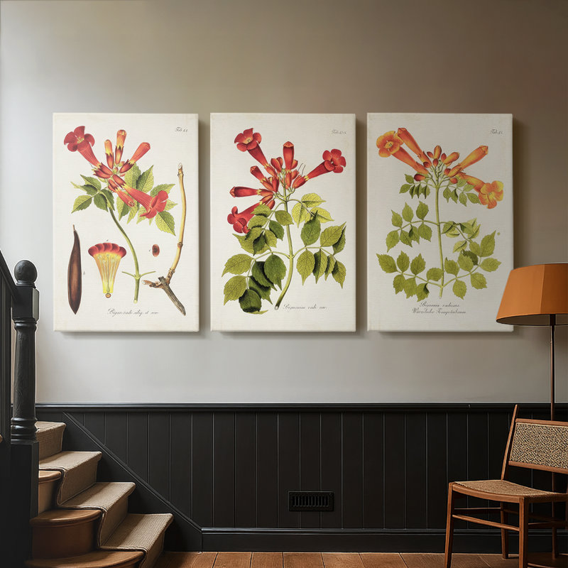 Tropical Trumpet Flowers I - Toile tendue avec châssis sur mesure - 3 pièces