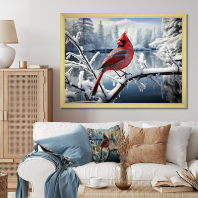 Canada Red Cardinal Bird Winter Wonderland V - Canada Wall Art For Living Room