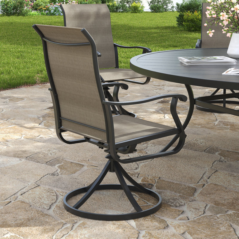 9-Piece 63" Round Outdoor Patio Dining Set With Swivel Armchair, Walnut/Brown