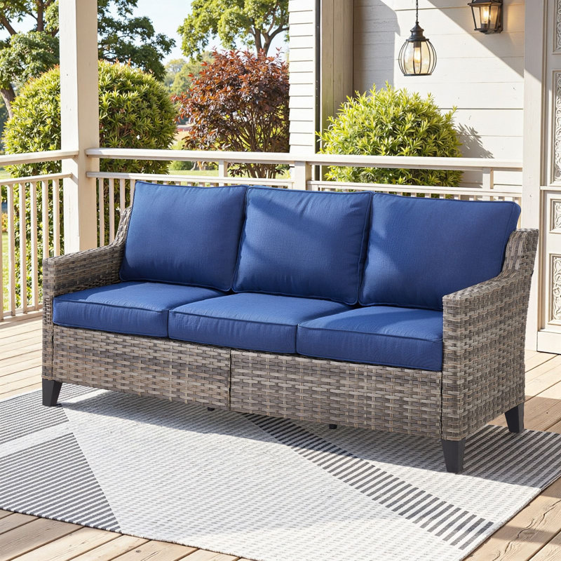 73" 3 - Person Patio Sofa With Thick Cushions, Blue