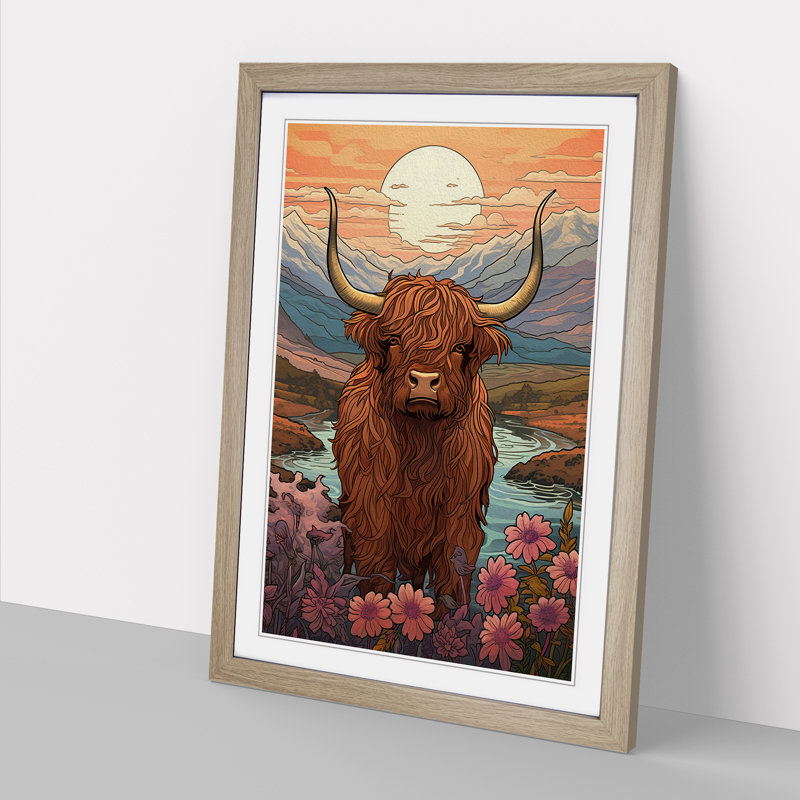 Highland Cow Nouveau - 32702 Piece Single Picture Frame Print on Wood, 34cm H x 25cm W x 2cm D