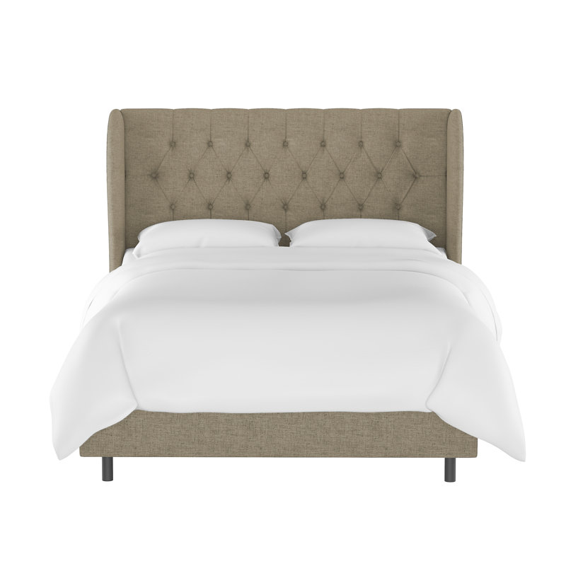 Tomey Upholstered Wingback Bed, Zuma Natural Textured Linen, Twin