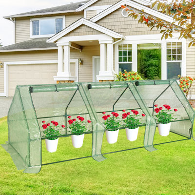 Outdoor Winter Walk In Large Greenhouse Pe Plastic Cover Zipper Door Steel Frame Plants Shelves