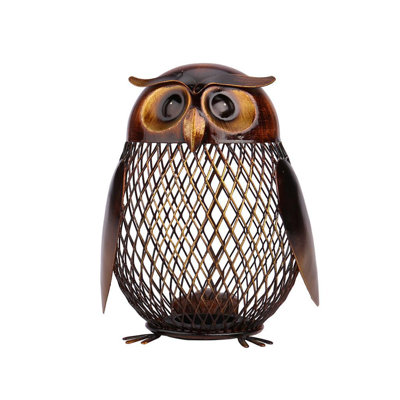 Metal Owl Piggy Bank, Handmade Coin Bank, Retro Hollow Iron Money Box for Desktop Home Decor Ornament, Birthday Gift