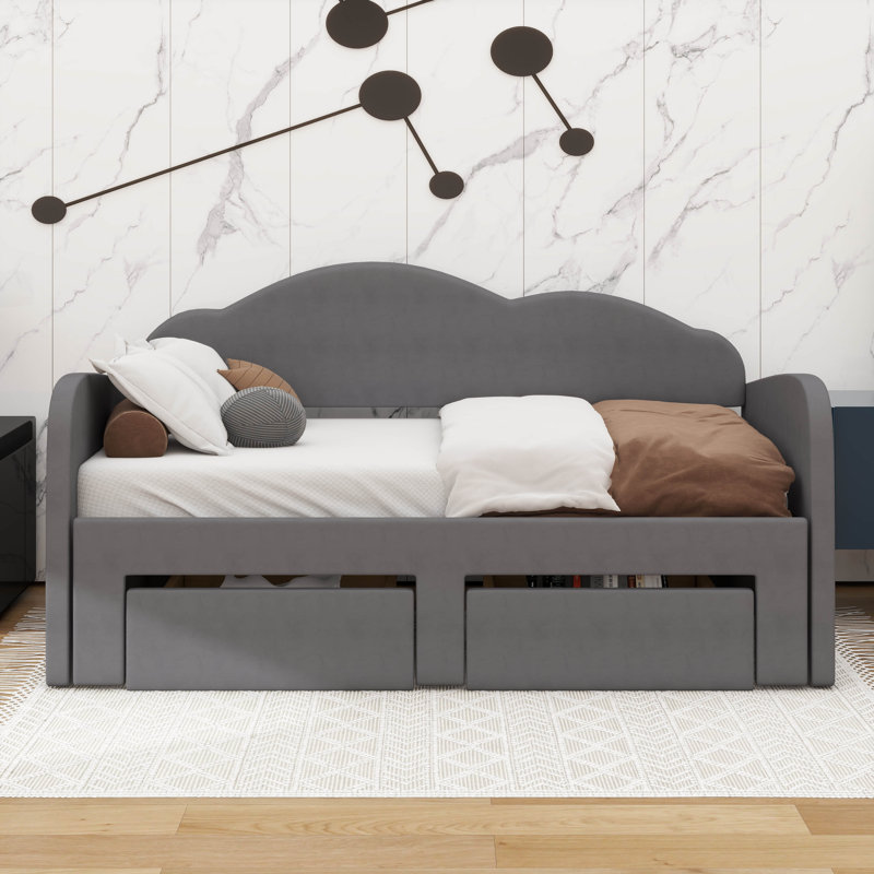 Lit de jour simple rembourré en tissu avec dossier rembourré doux, Grey