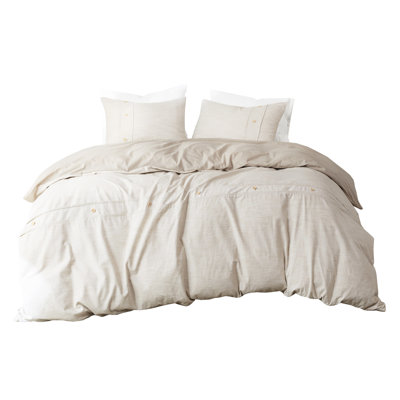 Natural Full/queen Organic Cotton Duvet Cover 3 Piece, Oversized With Button Closure , And Serene Atmosphere