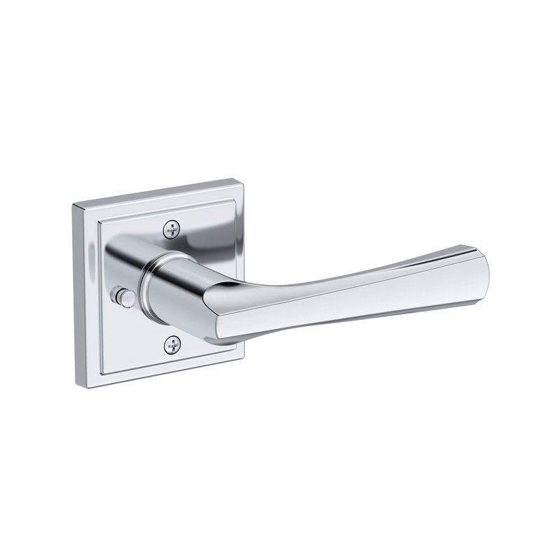 Wyndcliff Privacy Lever with Stepped Square Rose in Polished Chrome, Polished Chrome