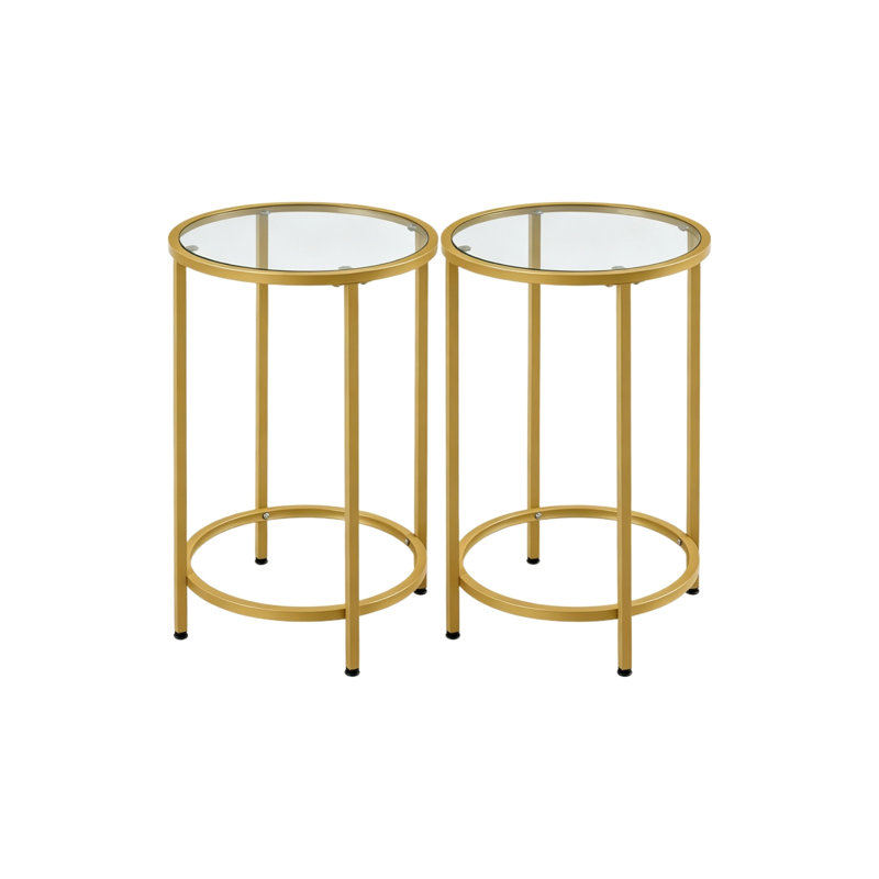Adjustable Foot Pads Side Tables Set of 2, Metal Frames for Small Space, Living Room