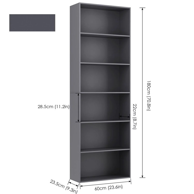 Langner 70.8" H x 23.6" W Standard Bookcase, 6-Tier Open Bookcase and Bookshelf, Freestanding Display Storage Shelves Tall Bookcase for Bedroom, Living Room and Office