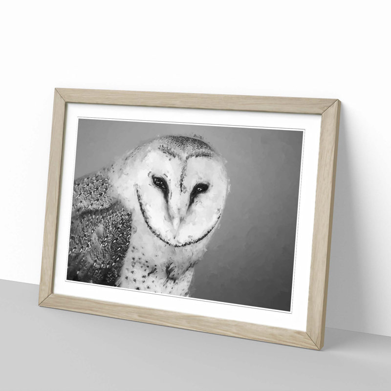 Barn Owl in Abstract - Picture Frame Painting Print, 62cm H x 87cm W x 2cm D, Oak Framed