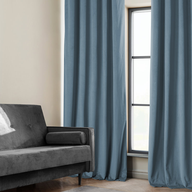 Loria Plush Velvet 100% Blackout Curtains For Bedroom, Living Room - Single Panel, 50" W x 84" L, Copenhagan Blue