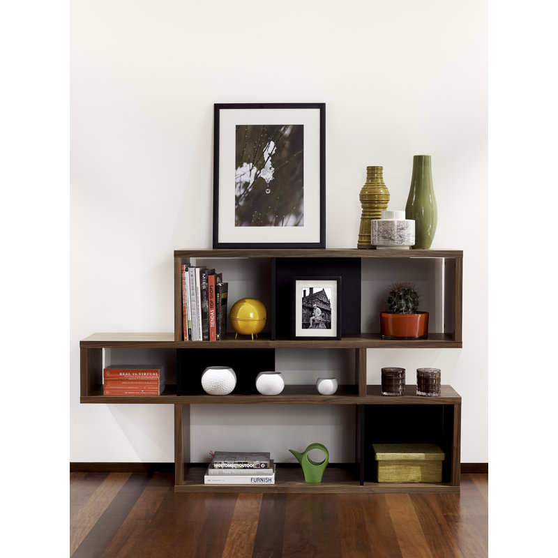 Shella Geometric Bookcase, Walnut / Black