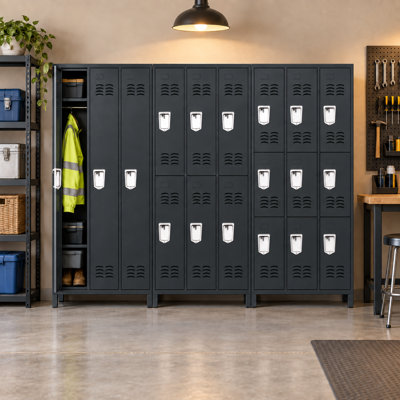 Ensemble de vestibule en métal noir 18 portes Bizoe, ensemble de 3 armoires de rangement verrouillables, hauteur de 72 pouces pour la salle de sport, l'école et le bureau