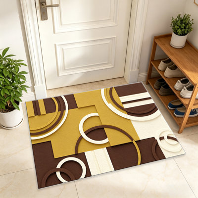 Tapis brun moutarde à motif géométrique circulaire pour le salon, doux et confortable, adapté à toutes les saisons, facile à entretenir, tapis de sol intérieur lavable à la machine, sous la table de ferme convenant à la chambre à coucher, à la salle à manger, au bureau, au patio, au balcon, à la maison