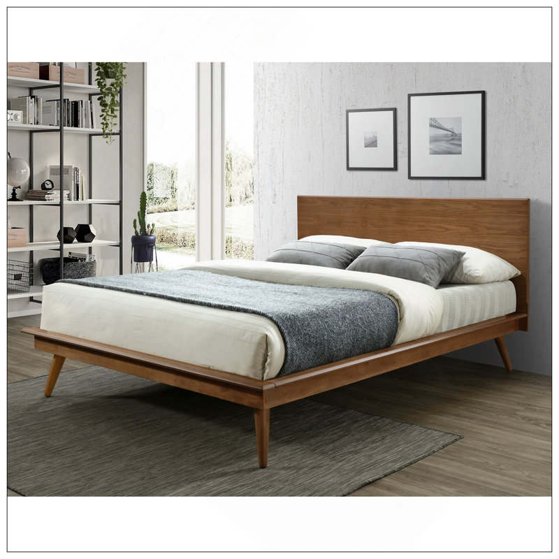 Mobilier de chambre à coucher moderne en bois brun durable avec lit plateforme double 1pc
