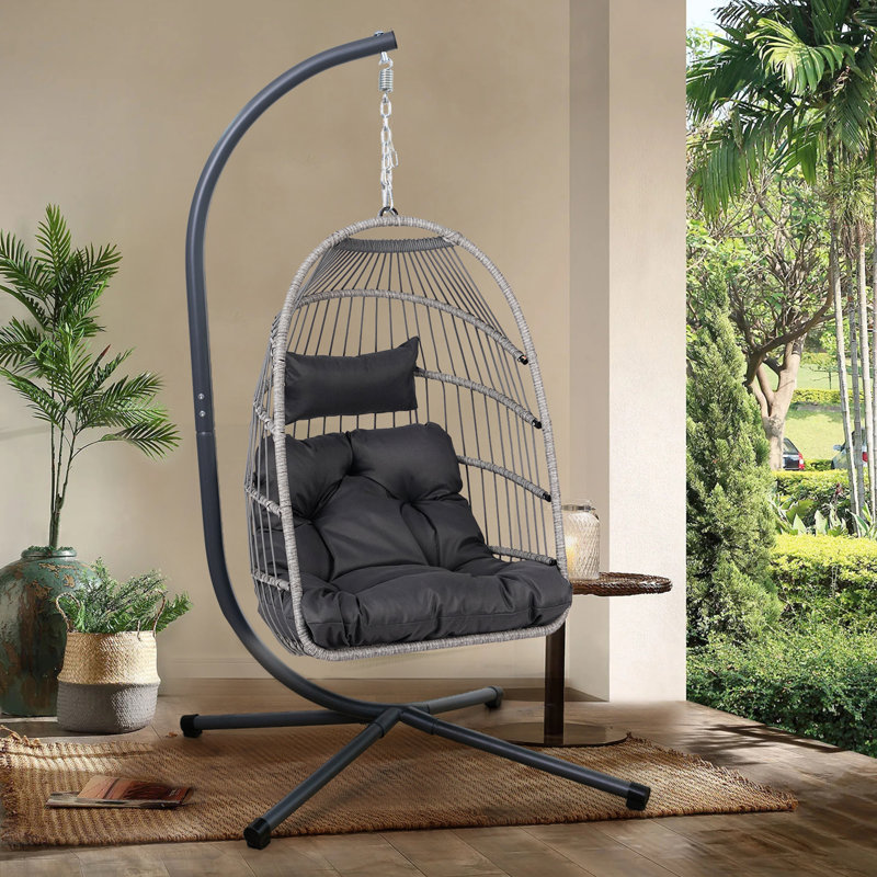 Durable Outdoor Egg Hanging Chair With Stand, Comfortable Wicker Swing For Indoor And Patio Use, Perfect For Relaxation