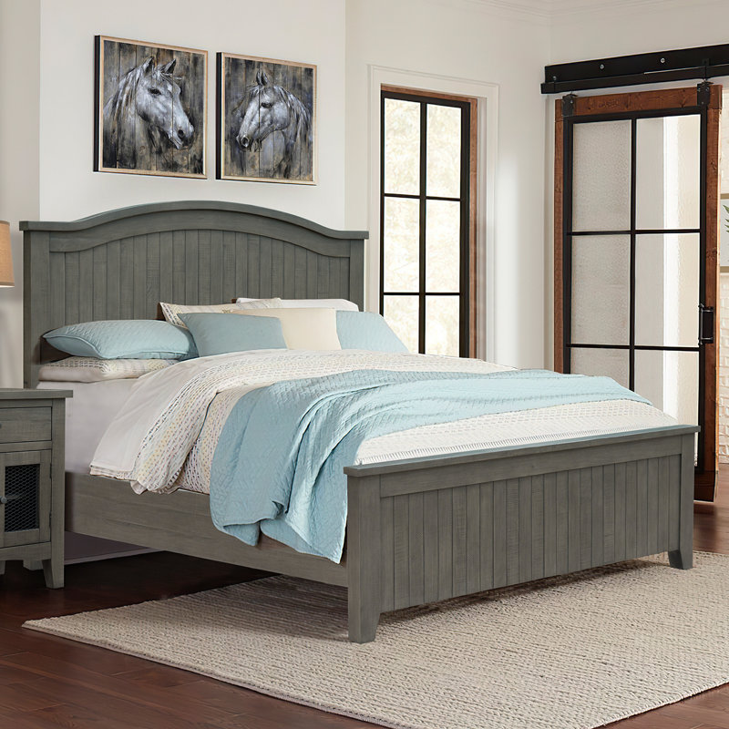 Natya Solid Wood Panel Bed, Antique Ash, Queen
