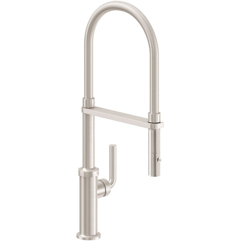 Culinary Pull-Out Kitchen Faucet With Button Sprayer, Smooth Lever, Satin Nickel