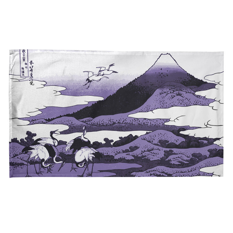 Serviette de thé japonaise grues, Sergé de coton, Bleu